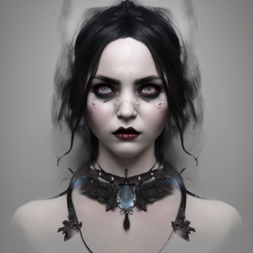 Detailed Gothic Doll Portrait in Digital Art Style