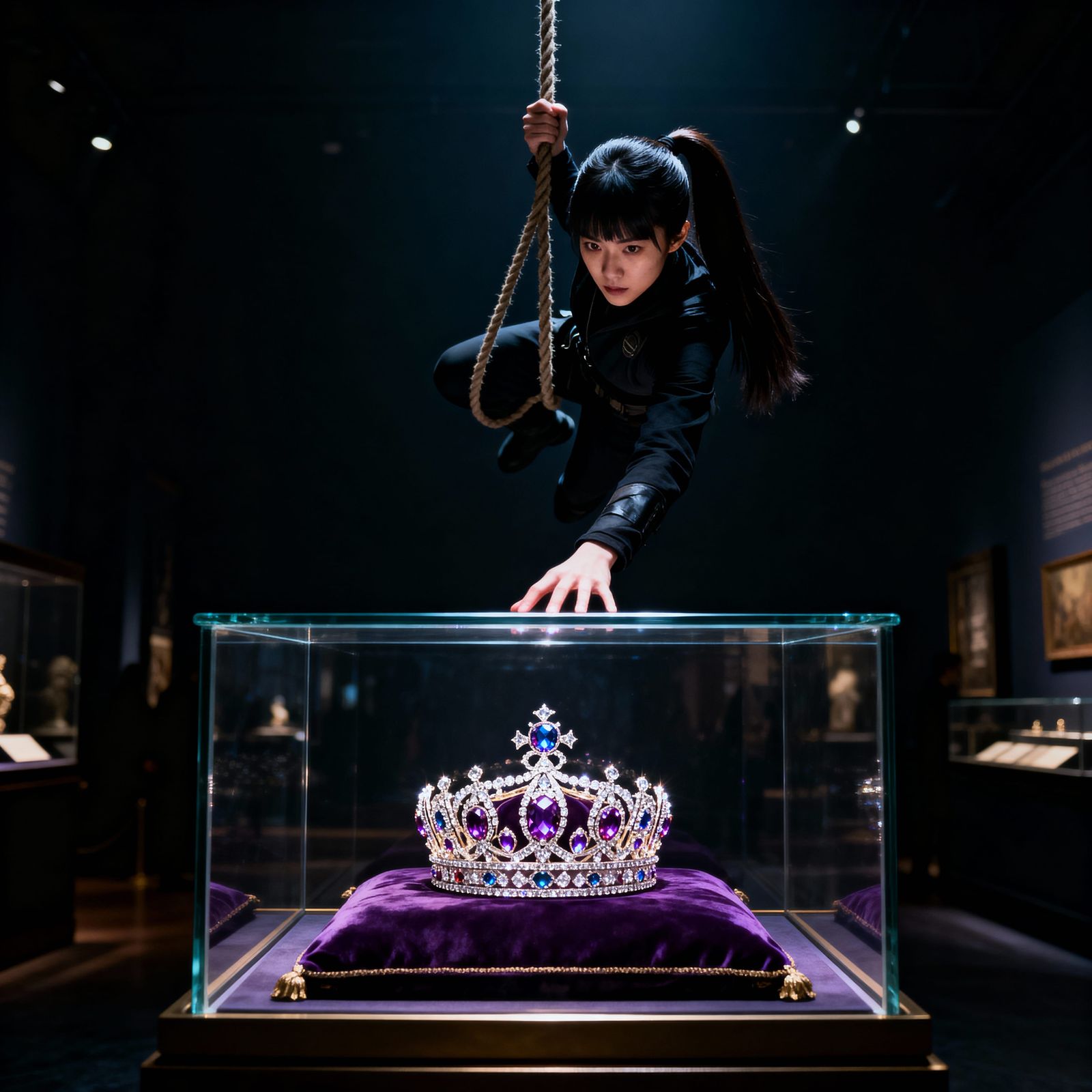 Japanese Thief Reaches for Jeweled Crown in Dark