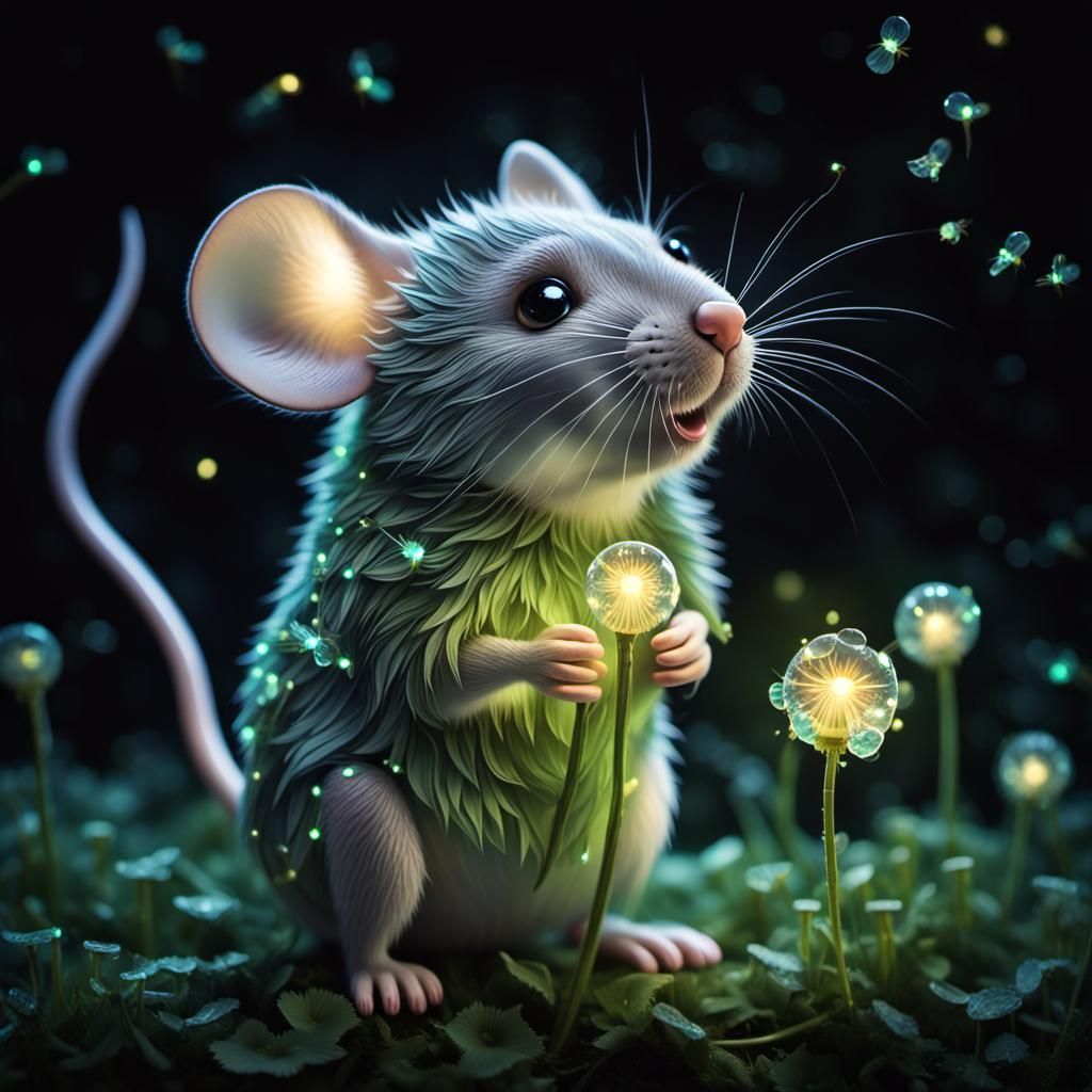 Macro Photograph of Chibi Mouse in Fantasy Night