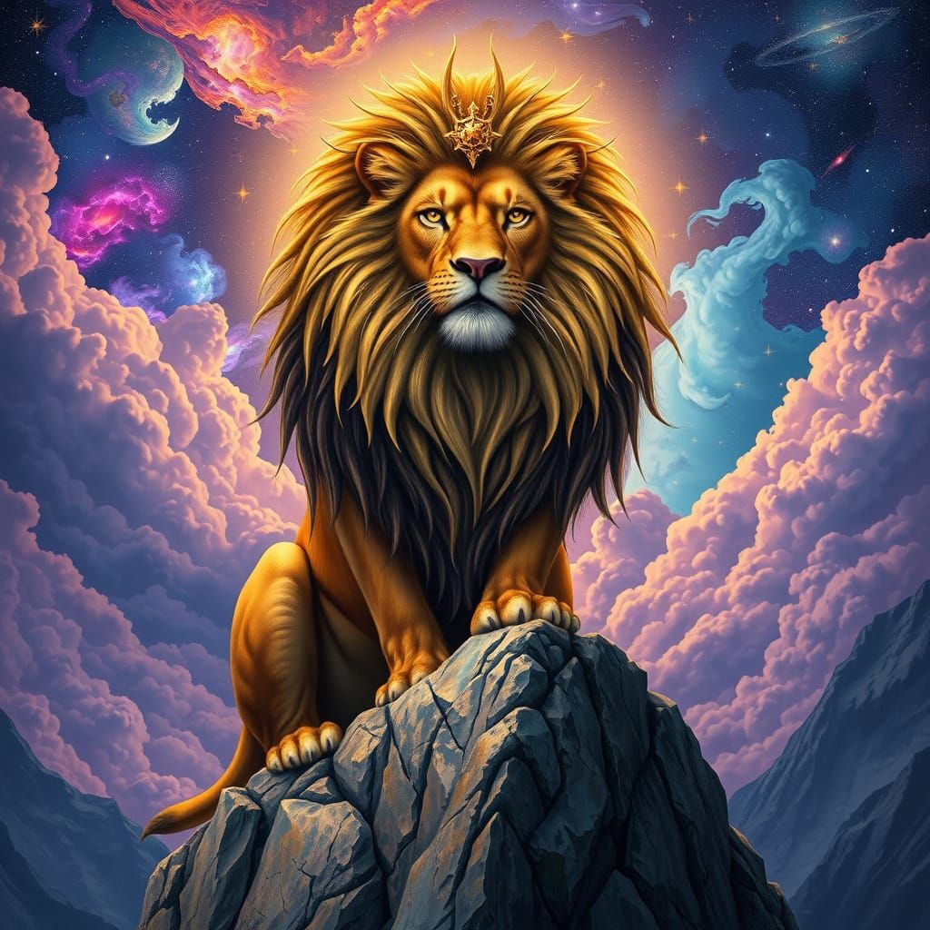 Lion with Starlight Mane in Art Nouveau Style