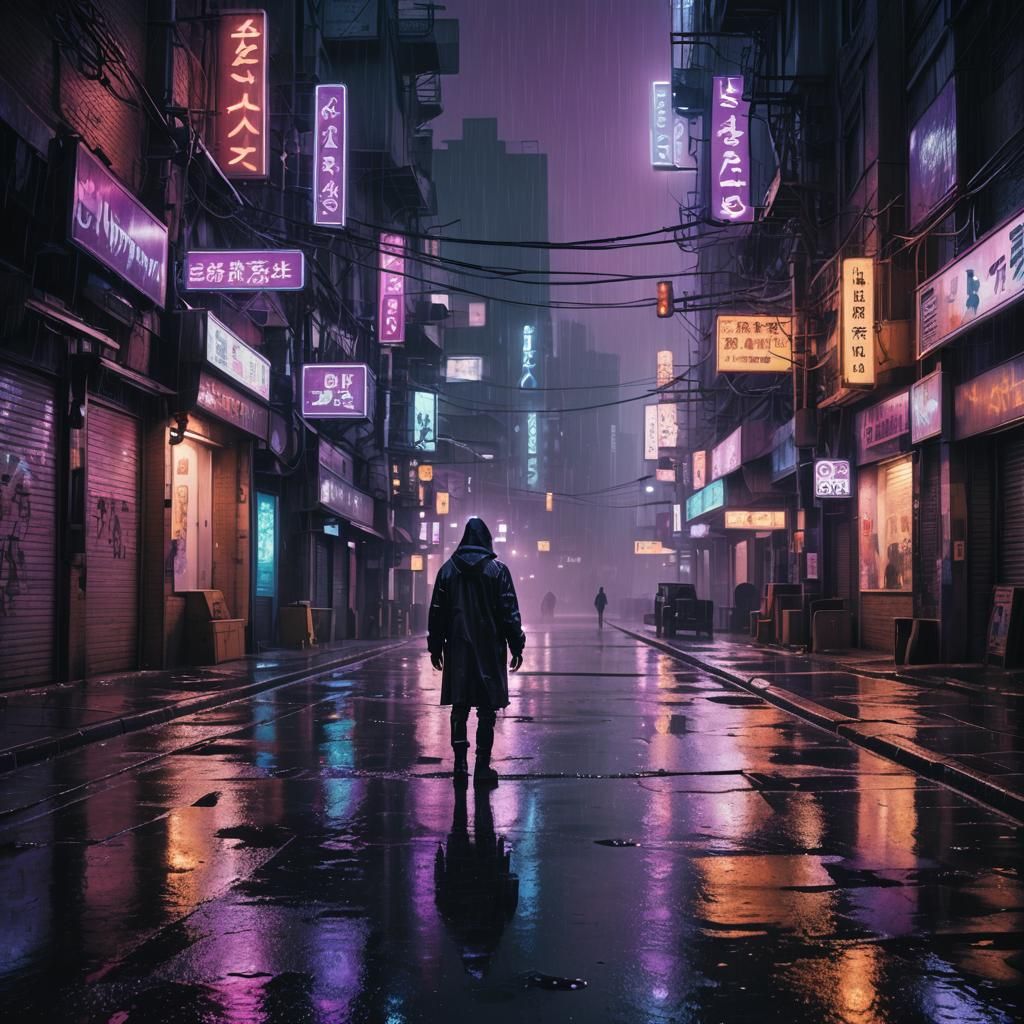 Cyberpunk Cityscape: Neon Reflections in Rainy Alley