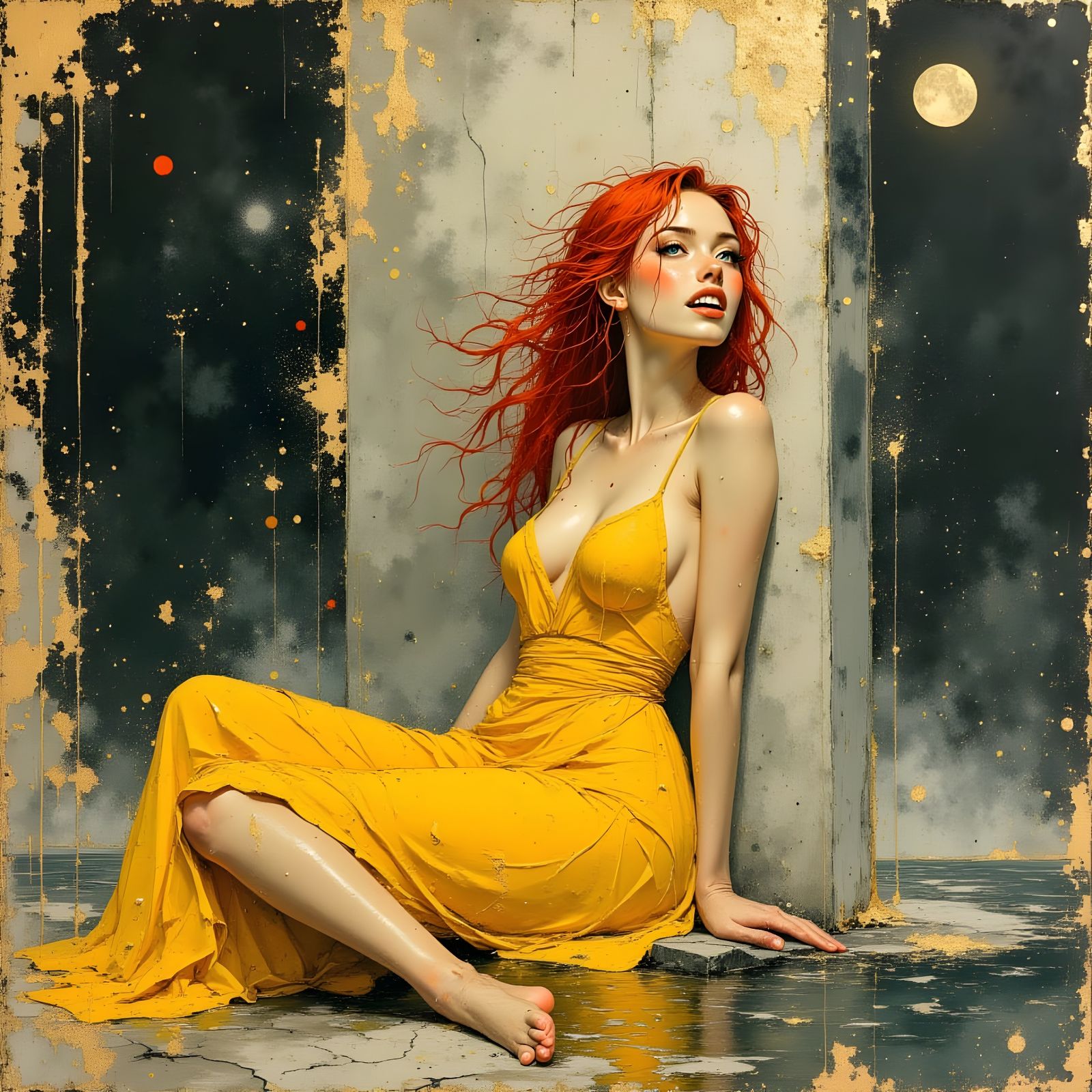 Norse Sun Goddess Laughing by Water Fountain