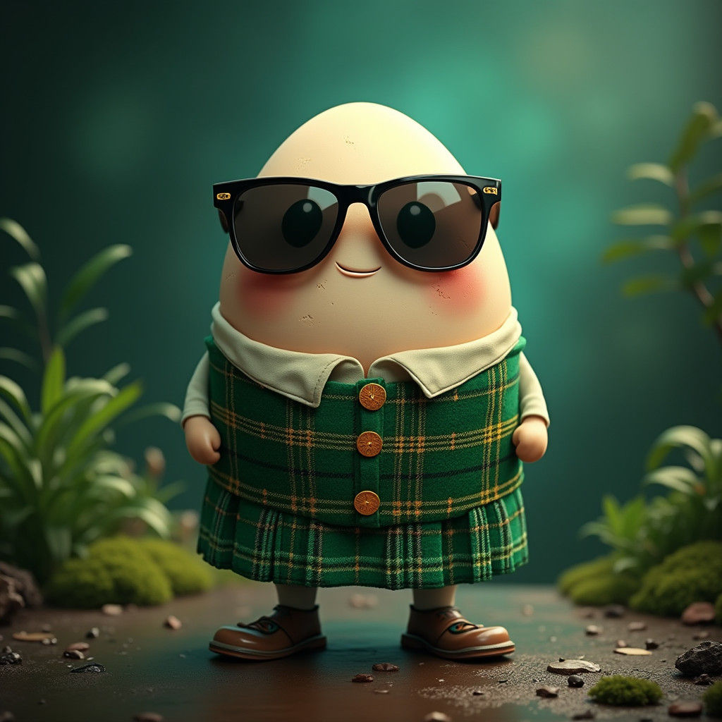 Egg in Tartan Kilt: A Whimsical Digital Painting