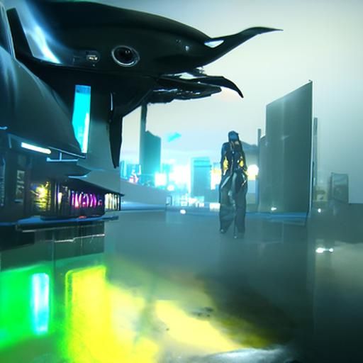 Cyberpunk Leviathan Cityscape in Neon Lights