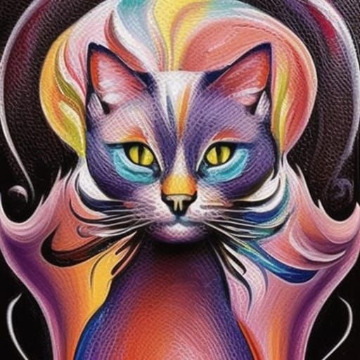Rainbow Swirl Cat: Neo-Impressionist Oil Painting