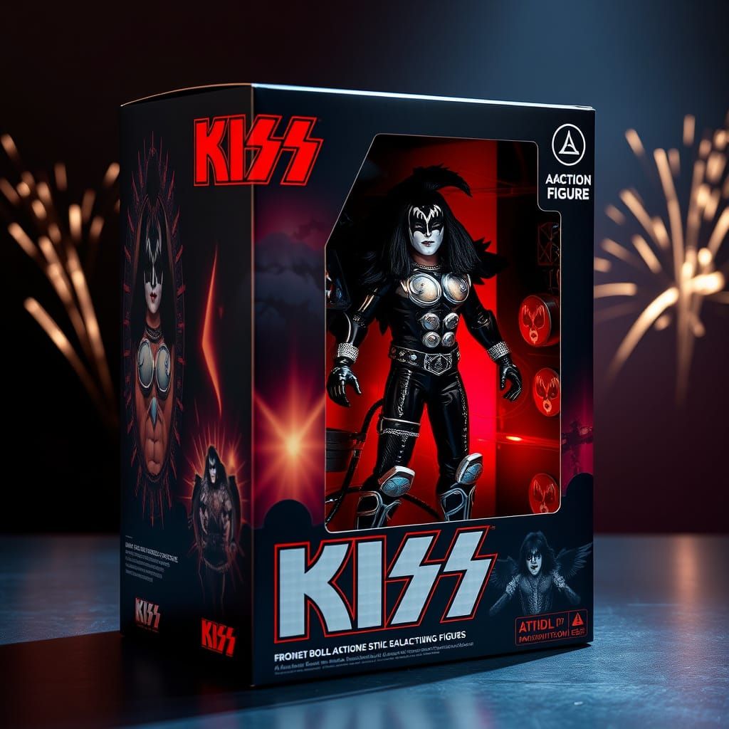 Rock Icon KISS Action Figure Box in Neon-Lit, Metallic Glory