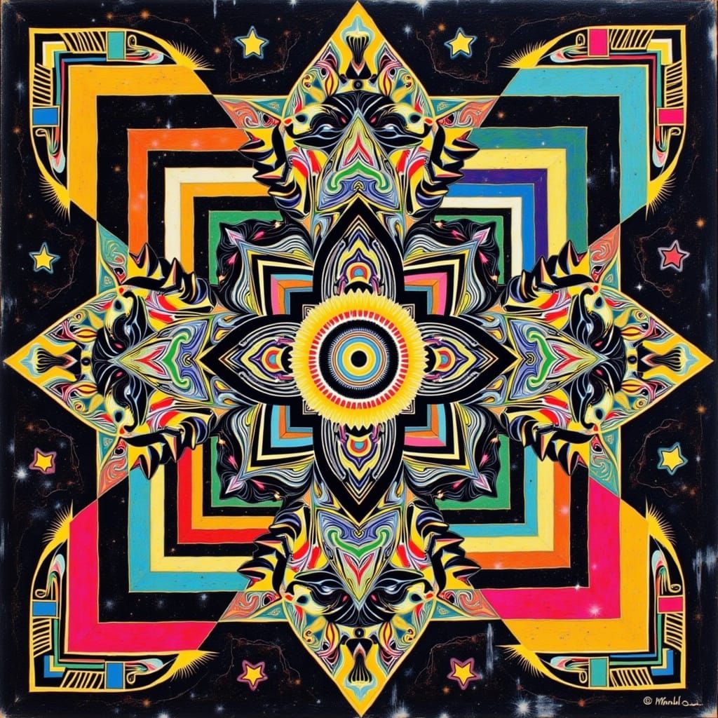 Multiverse Collage with Geometric Patterns and Glitch Effect...