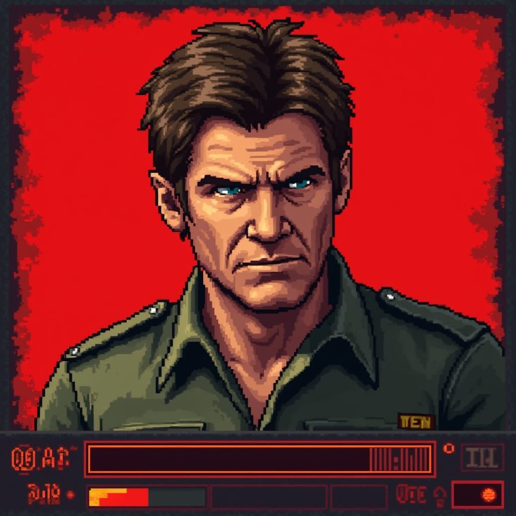 Pixel Art Portrait of a Fierce Cyber Soldier