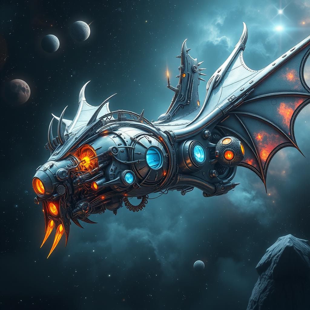 Dragon Batlike Vessel Navigates Cosmic Winds