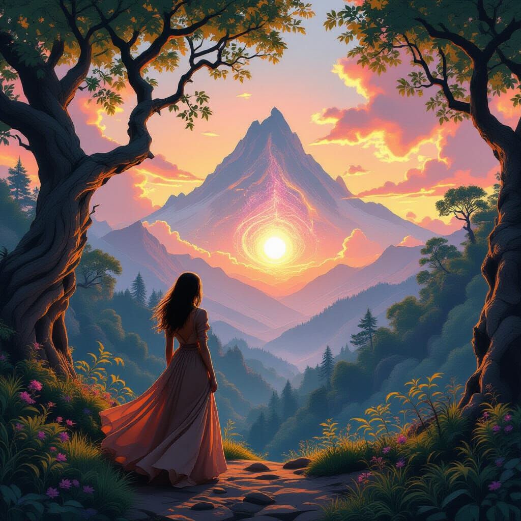 Enchanted Forest Portal at Sunset, Ethereal Art