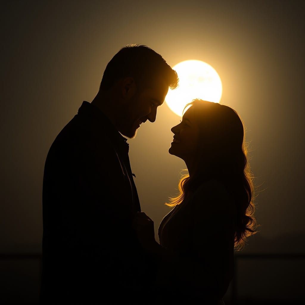 Moonlit Couple in Elegant Silhouette
