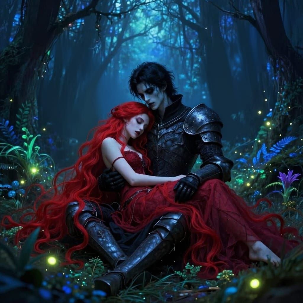 Gothic Fairy and Knight in Ethereal Forest