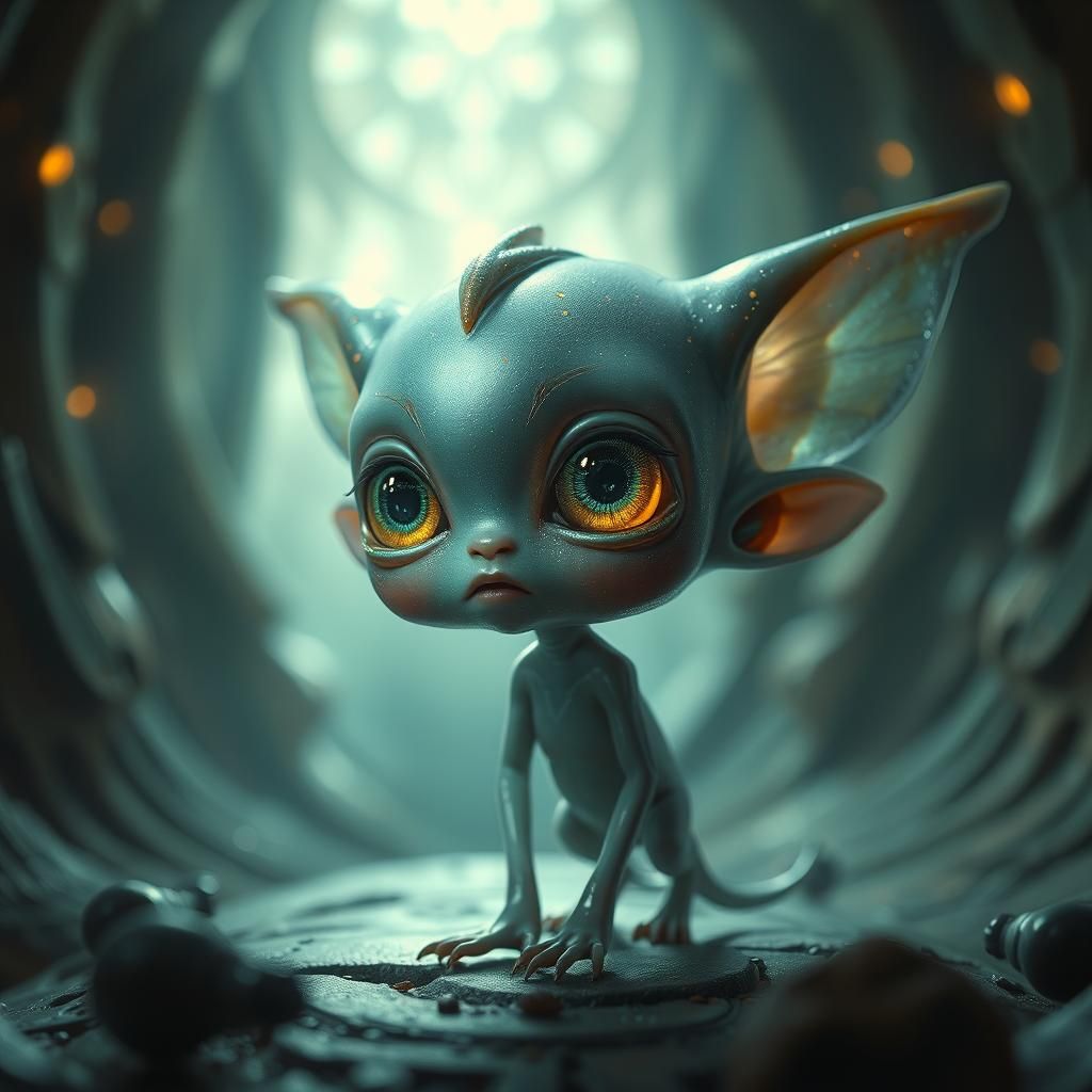 Ethereal Alien in Retro-Futuristic Landscape