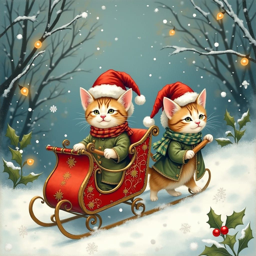 Whimsical Winter Kittens in Festive Splendor