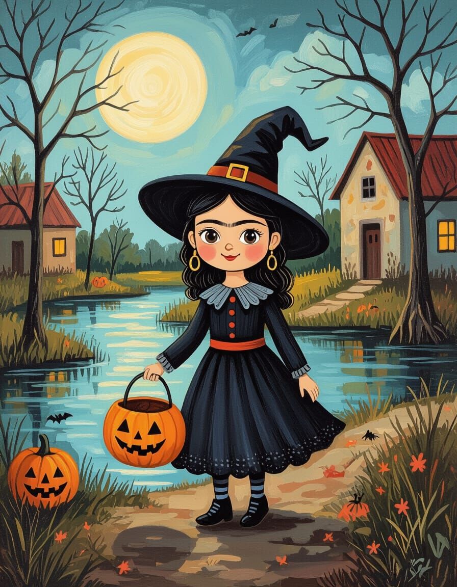 Happy Halloween Witch Trick-Or-Treating in Swamp Town