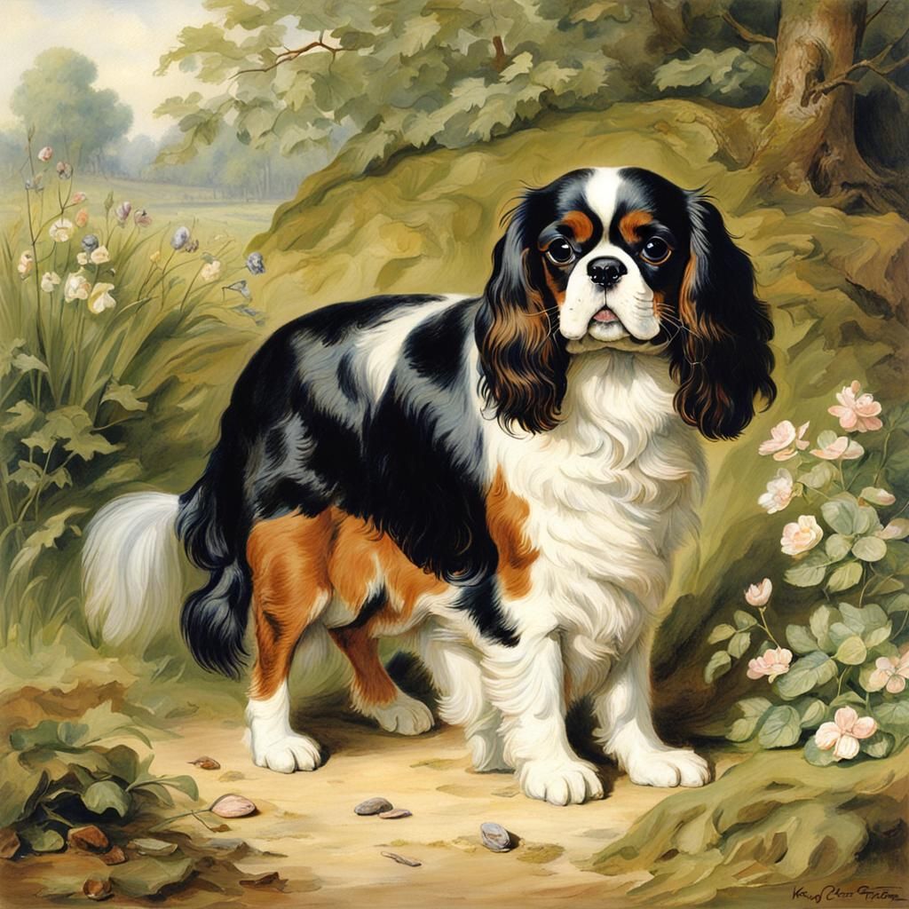 King Charles Spaniel in Beatrix Potter Style
