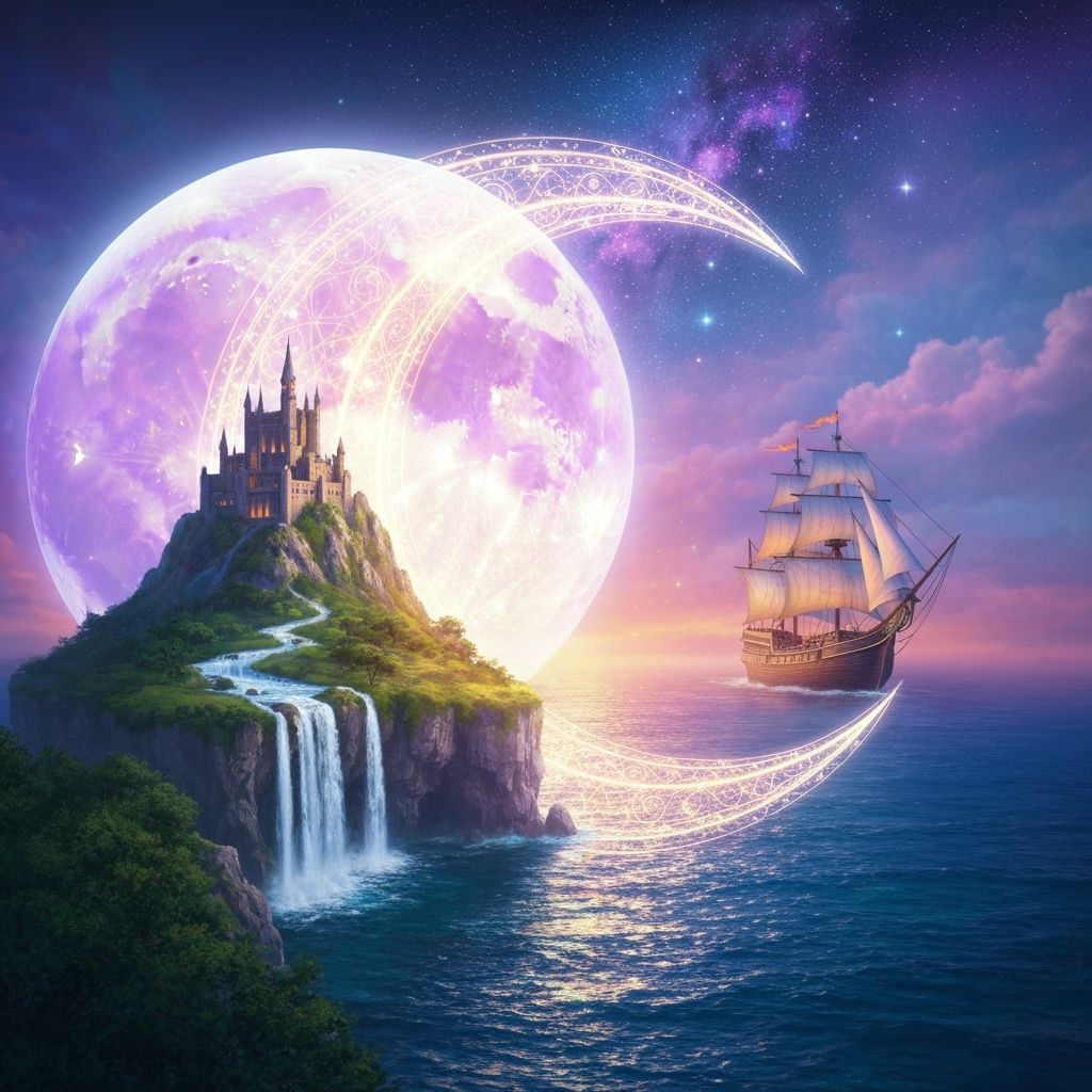 Epic Fantasy Moon Over Mystical Island
