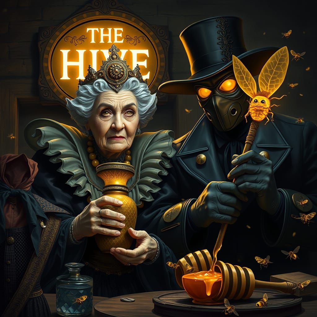 Queen Bee Lady in Fantasy Crime Noir Style