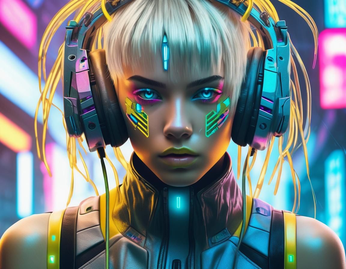 Cyberpunk Ash Blonde in Swimsuit with Bold Makeup