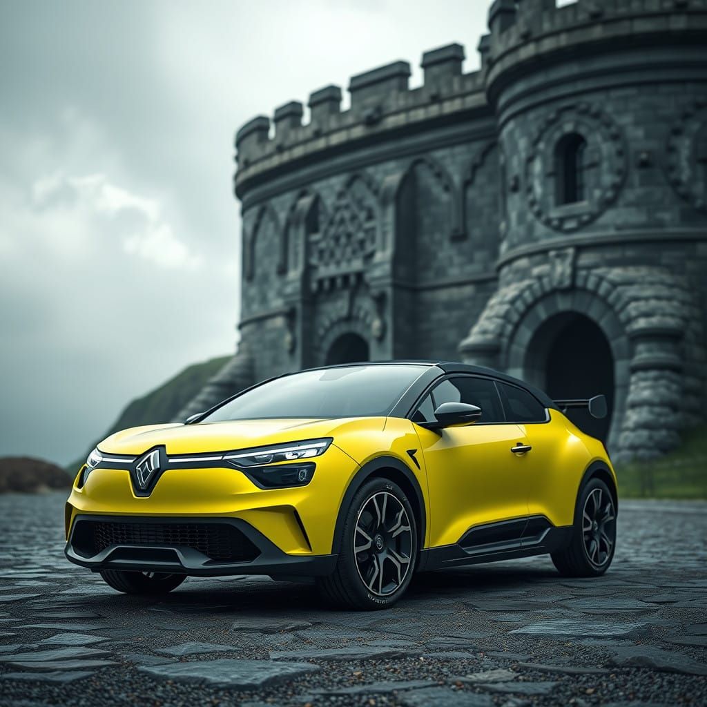 Cyberpunk Citroën Hotrod Confronts Ancient Celtic Fortress