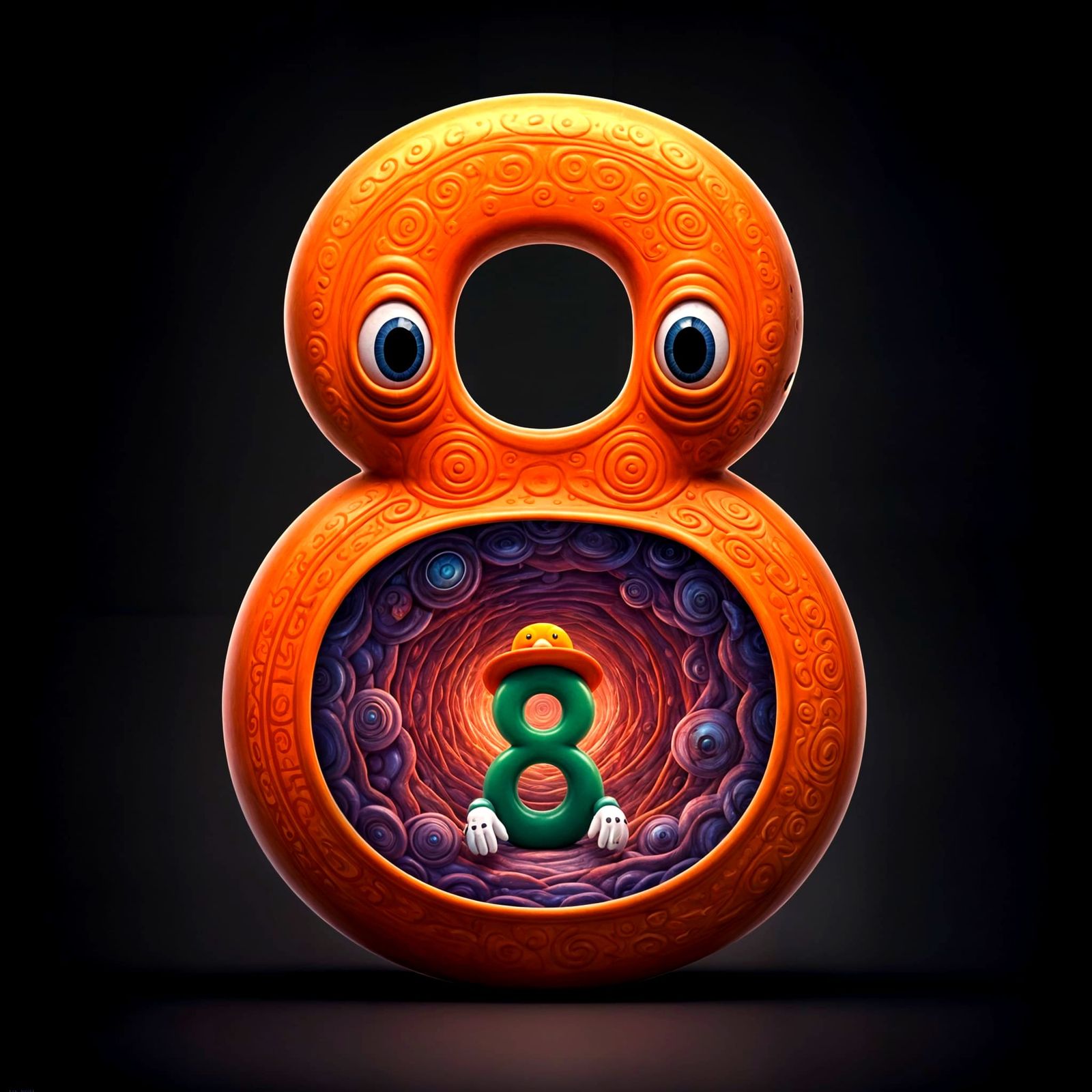 Surreal Number 8 Sits in Giant Number 8's Psychedelic Stomac...