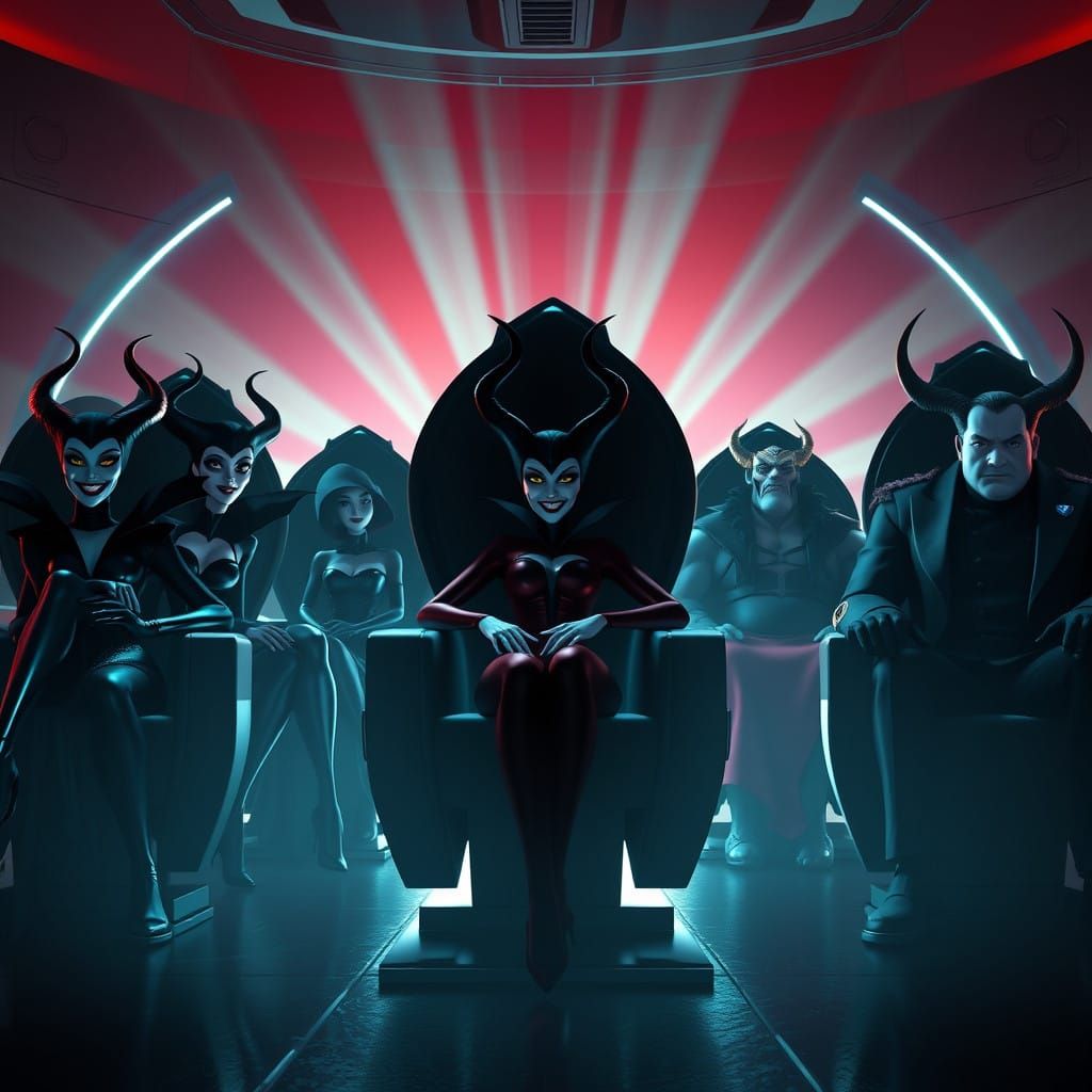 Villains Unite: Dark Disney Icons Seated in High-Tech Throne...