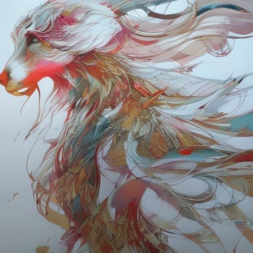 Golden Doodle with Pastel Wings Anime Portrait