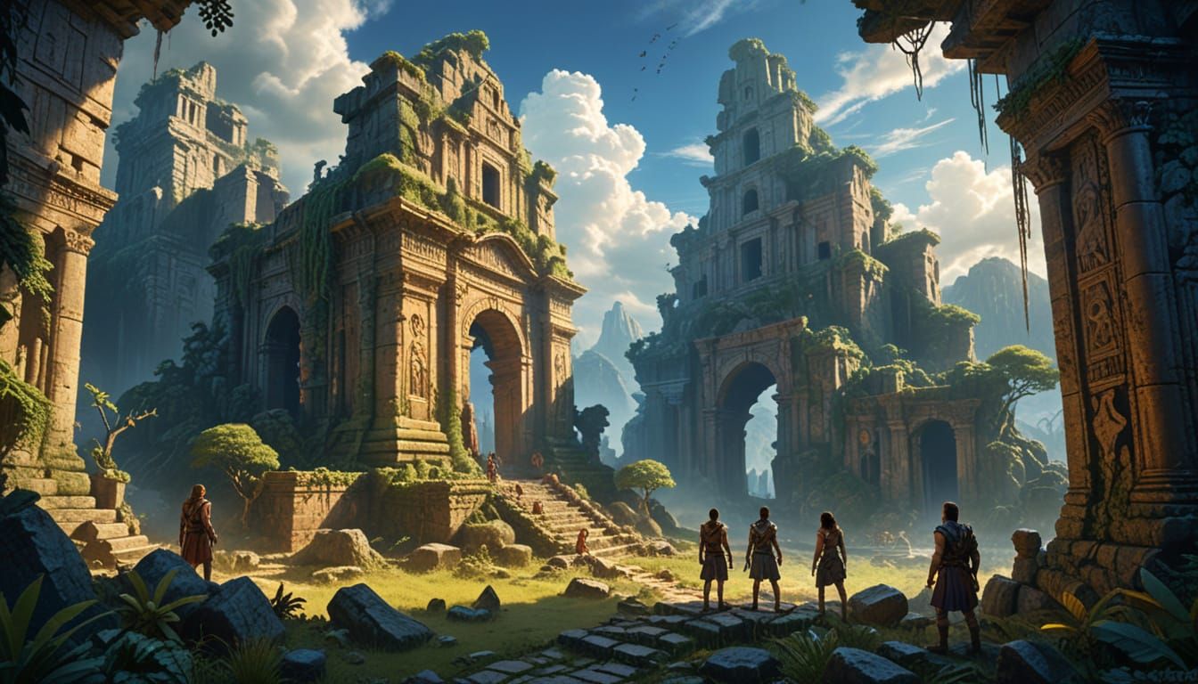 Adventurers Discover Lost Ancient City in Fantasy Concept Ar...
