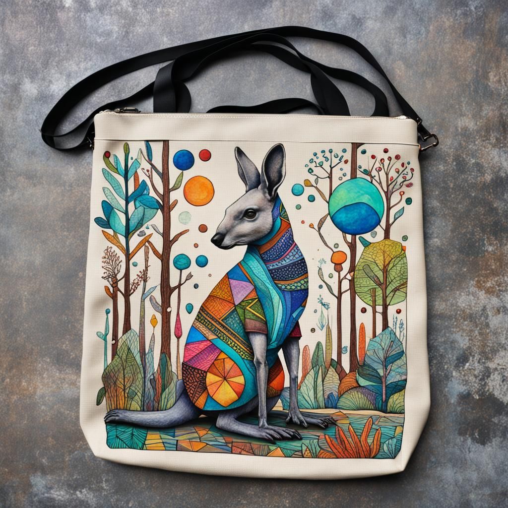 Colorful African Bag in Geometric Forest Landscape
