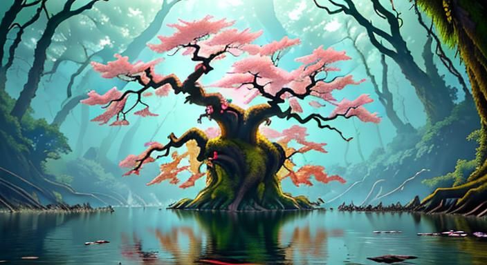 Hyperrealistic Tree Monster Portrait in Golden Forest