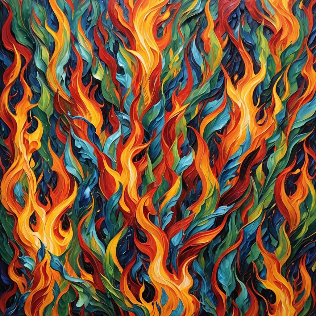 Expressionist Flames in Impasto Oil Painting Style