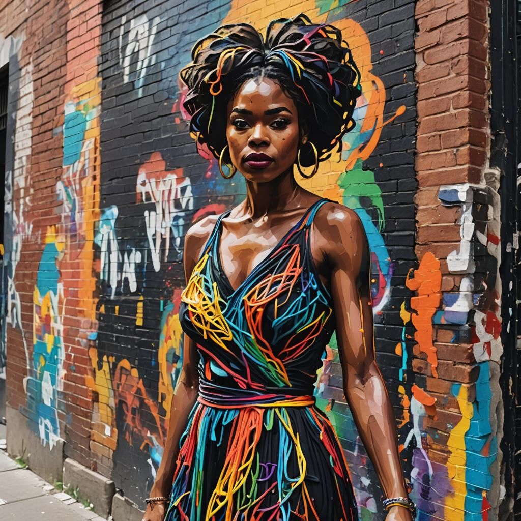 Fauvist String Art of Woman in Alleyway