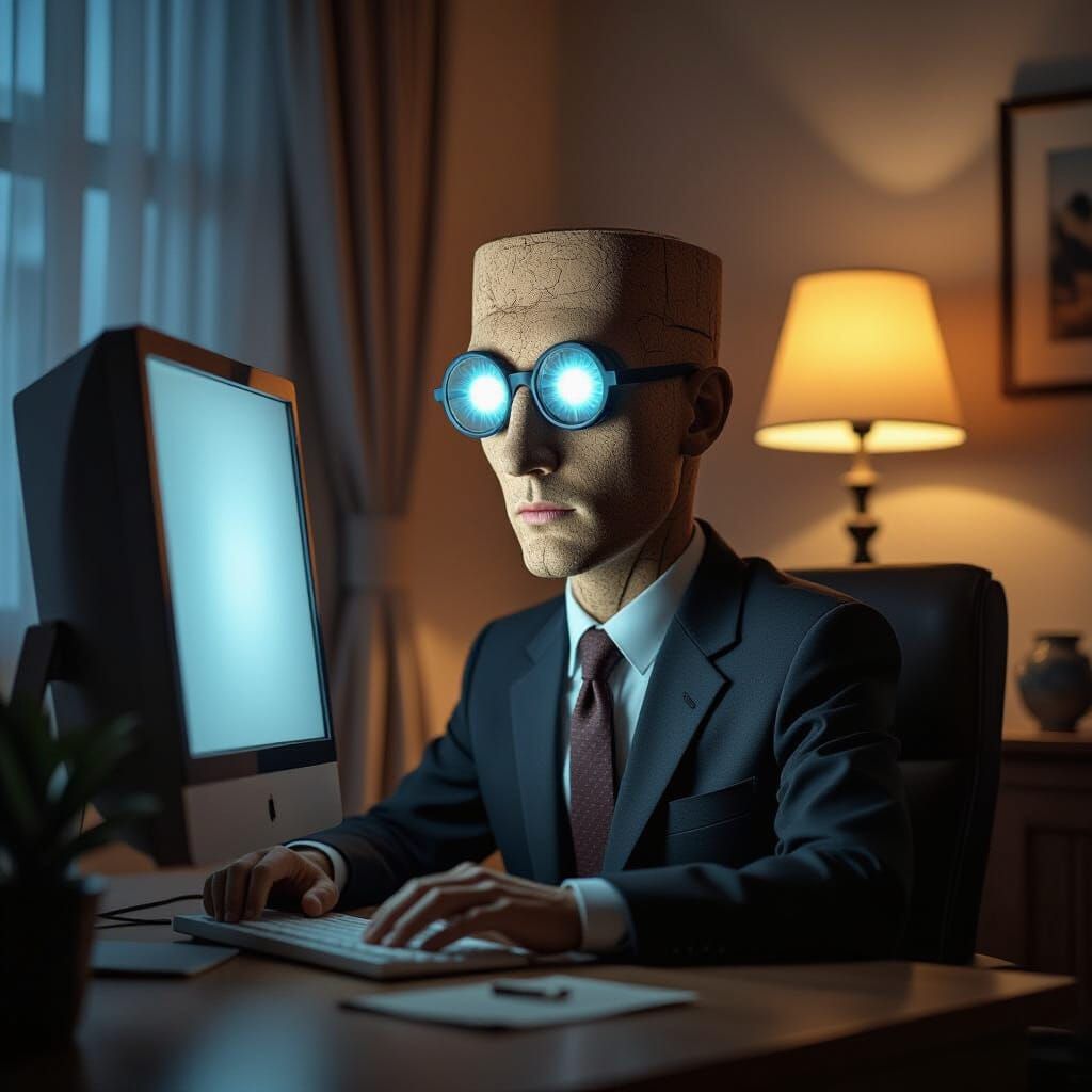 Ein Korken sitzt am PC