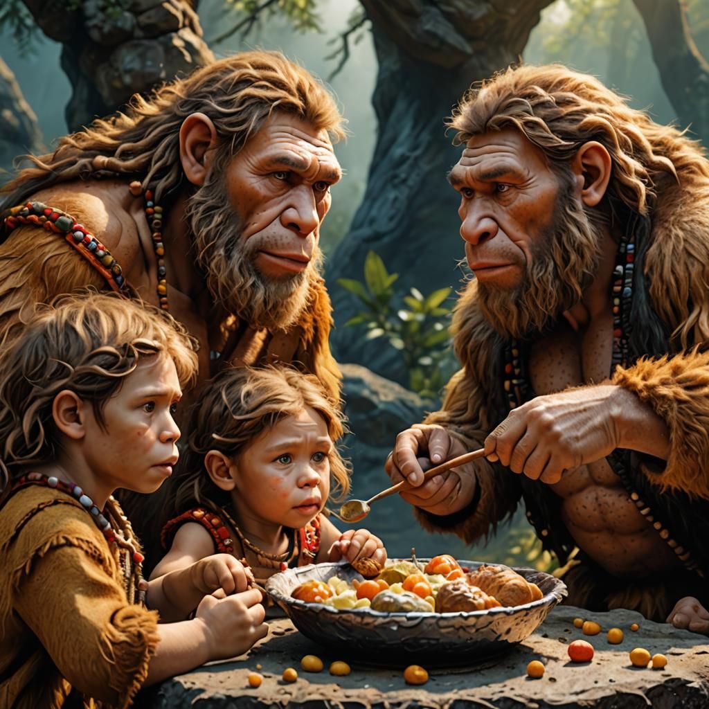 Neanderthals having dinner