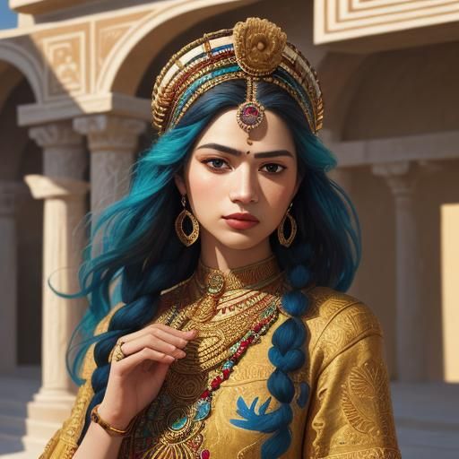 Minoan Woman in Palace Courtyard, Impressionistic Portrait