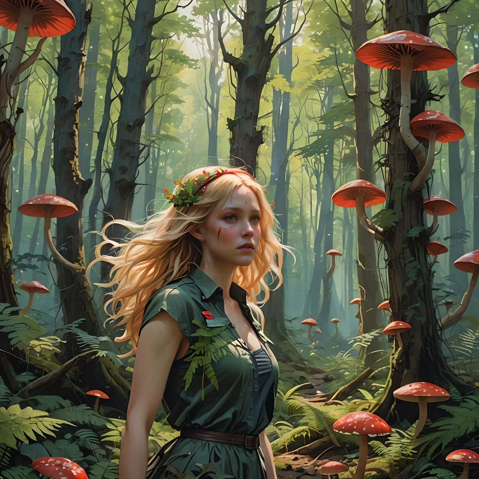 Forest Nymph in Flight: Detailed Matte Painting