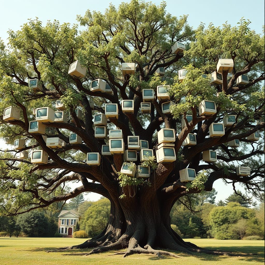 Cyberpunk Cityscape with Vintage Computers