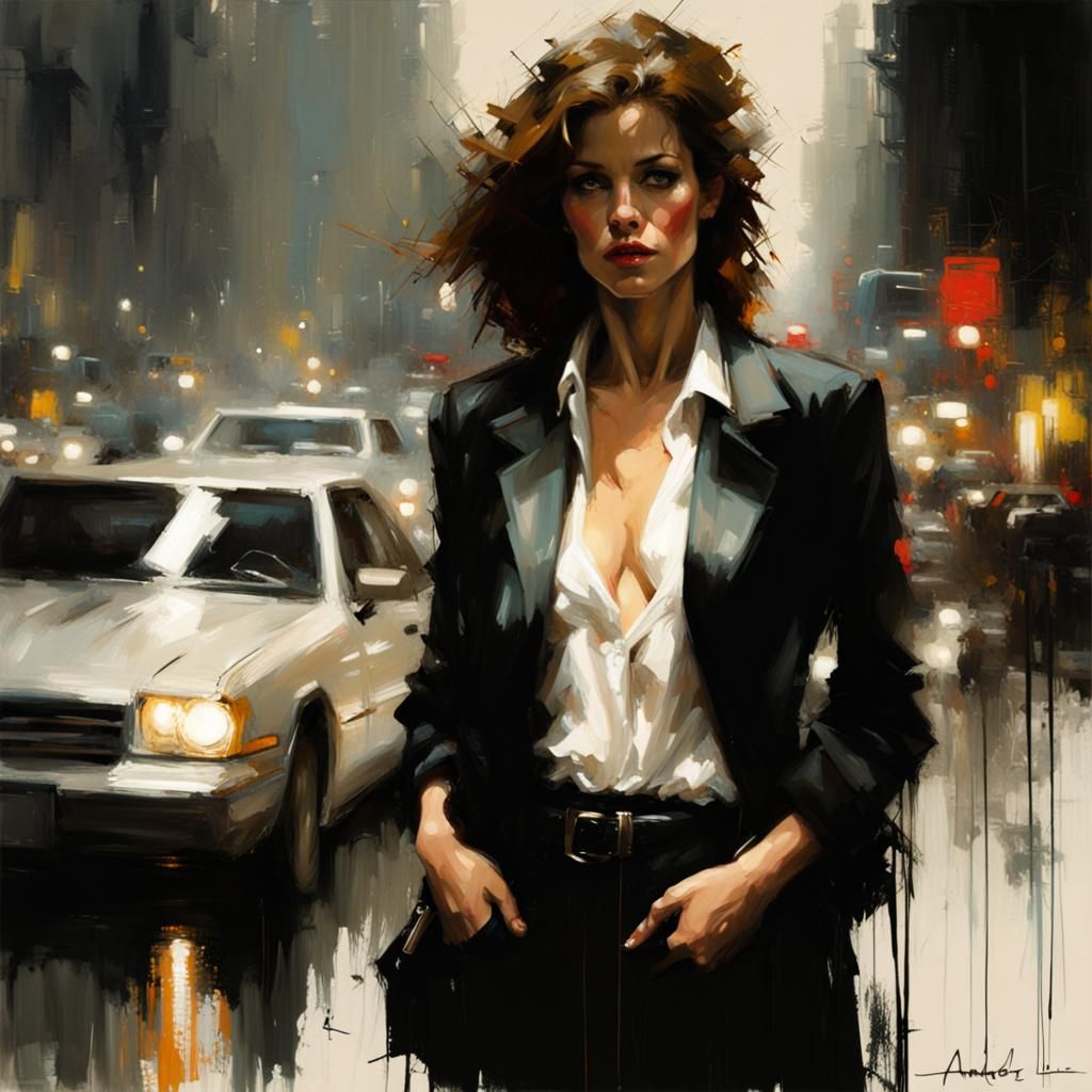 Elegant Woman in Urban Figurative Painting