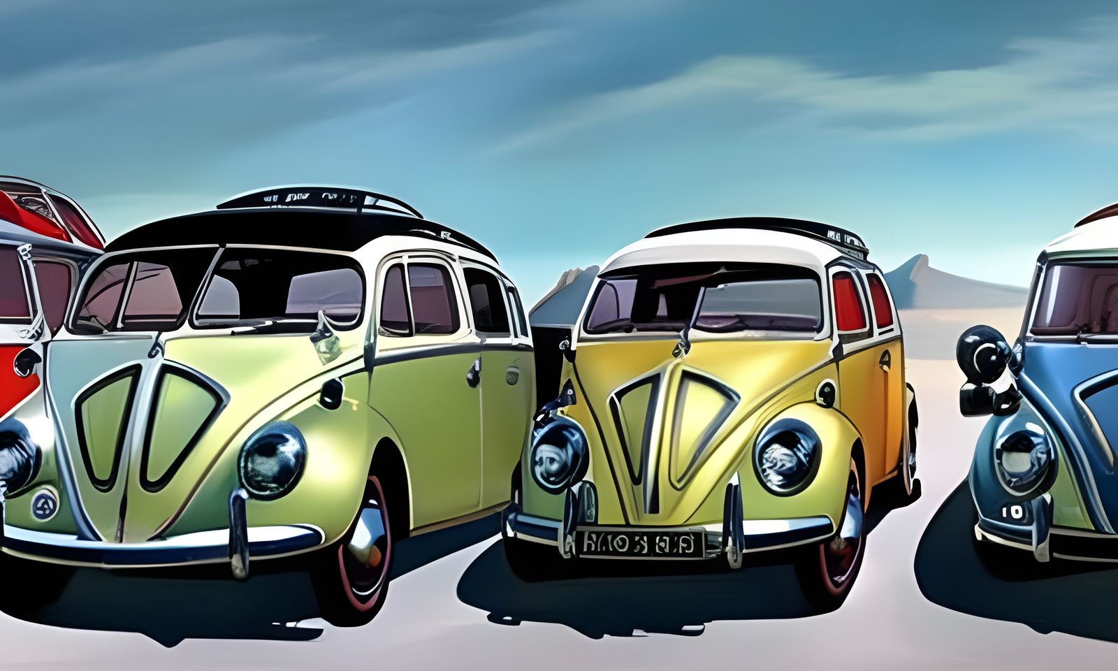 1950s VW Beetles with Iridescent Highlights