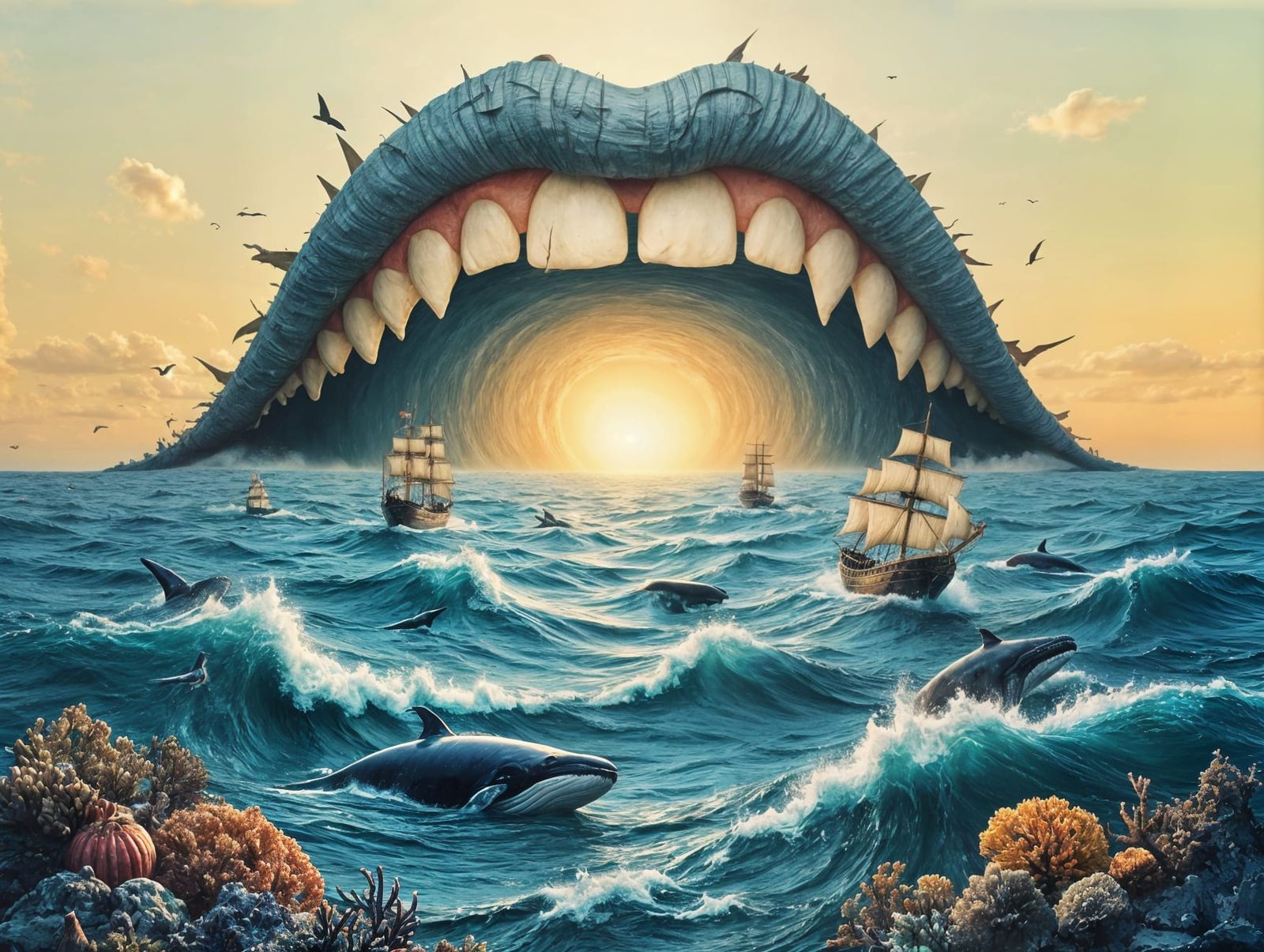 Surreal Oceanic Convergence in Collage Style