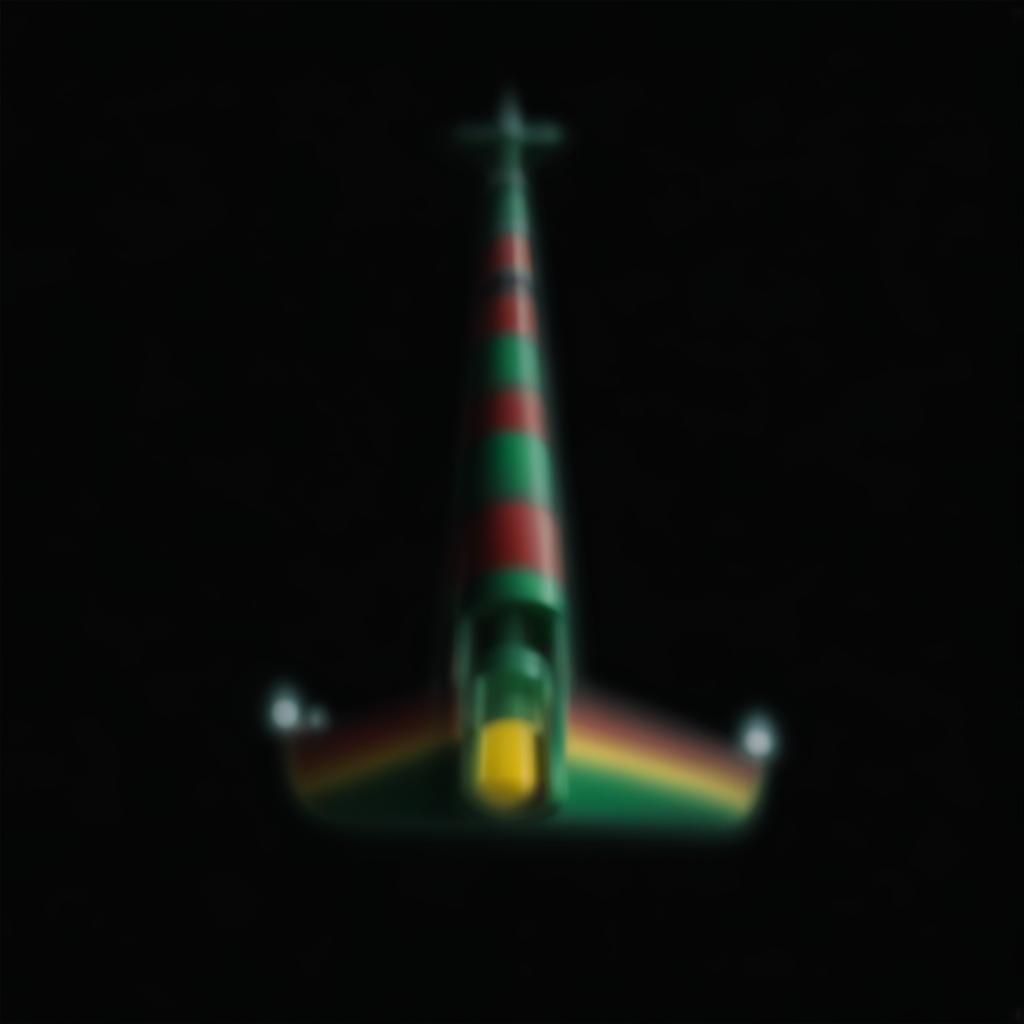Striped Ship in Red, Green, and Yellow