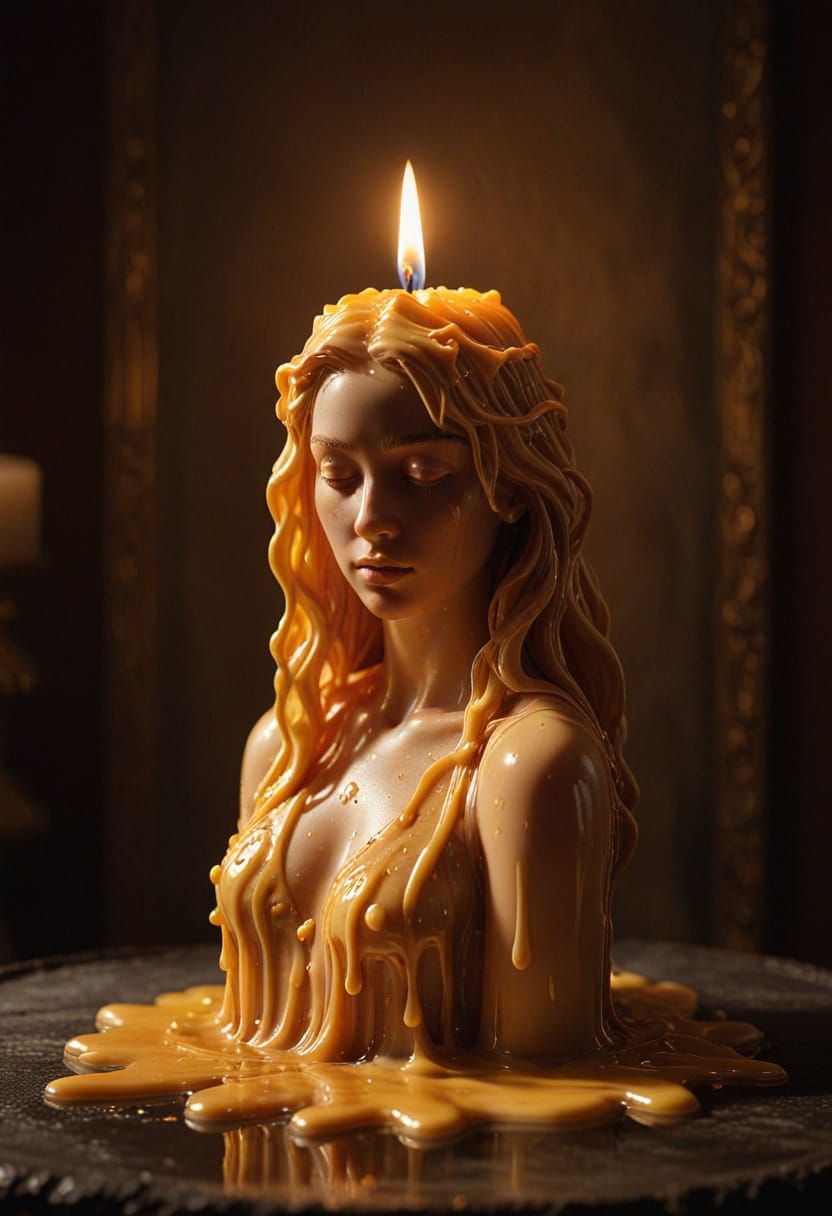 Melting Candle Sculpture in Warm Cinematic Light