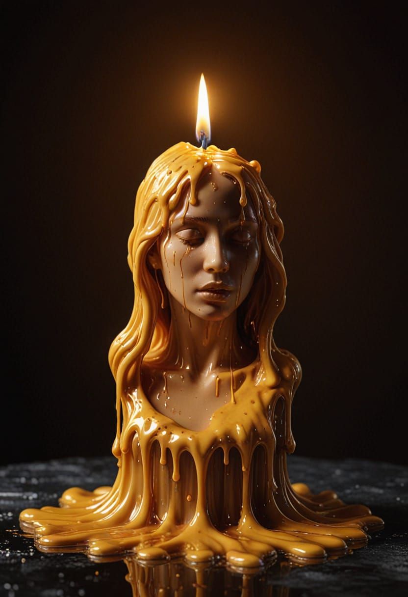 Melting Candle Sculpture of Woman in Warm Glow