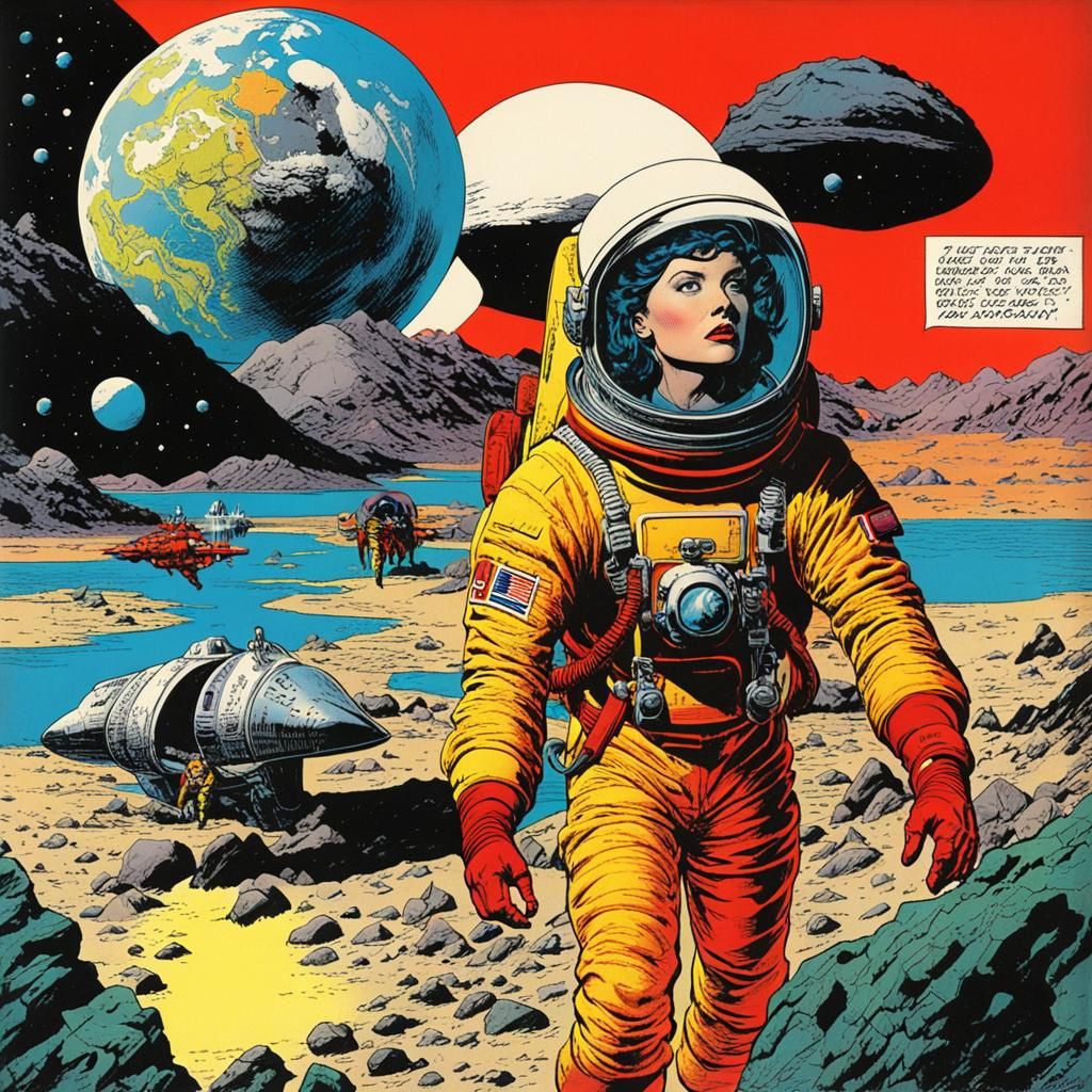Retro Comic Book Astronauts on Alien World