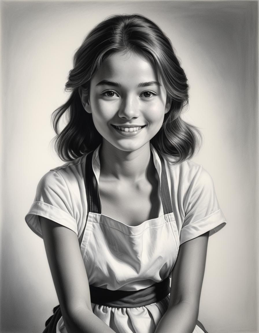 Charcoal Drawing: Girl with Apron in Rembrandt Style