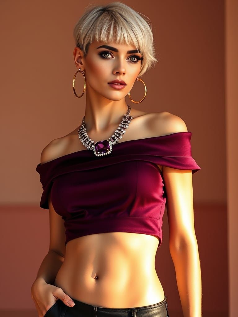 Glamorous Woman in Rich Plum and Purple