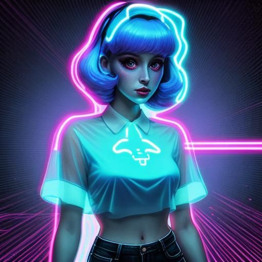 Glowing Ghost Girl in Synthwave Neon Style