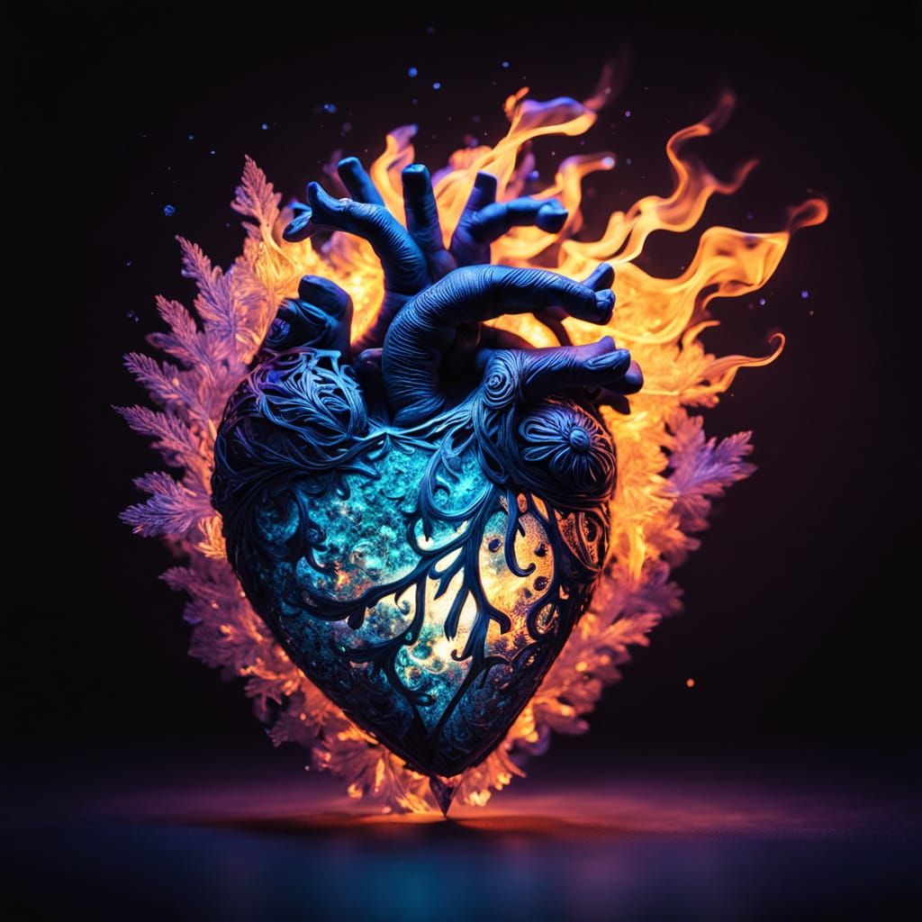 Burning Crystal Heart Erupts in Flames