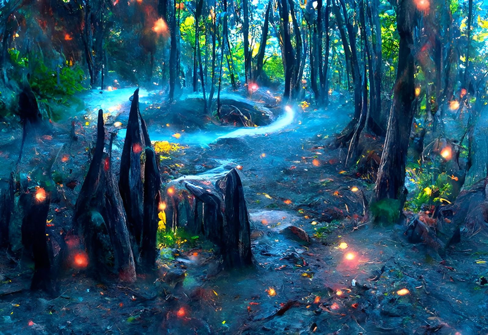 Magical Elven Forest Path, Hyperrealistic Digital Art
