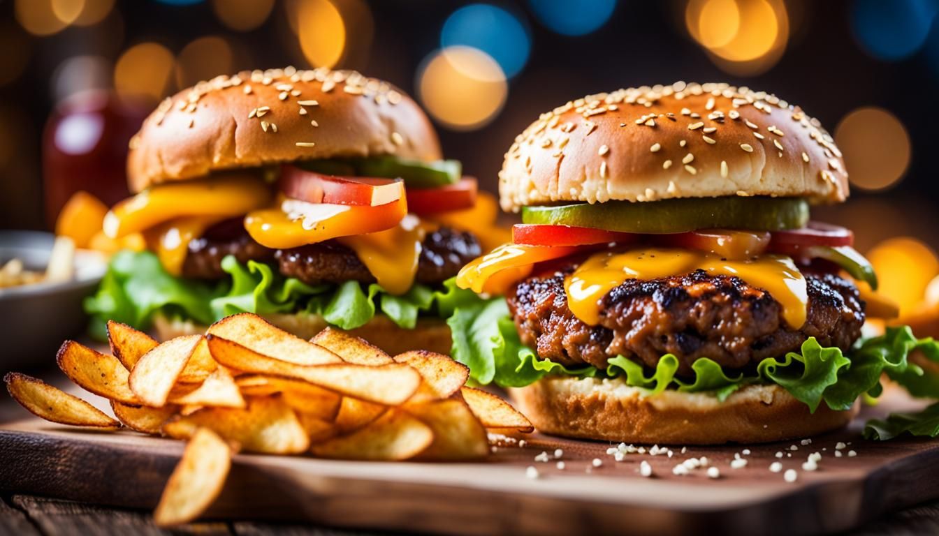 Grilled Burgers and Chips, Professional Photography